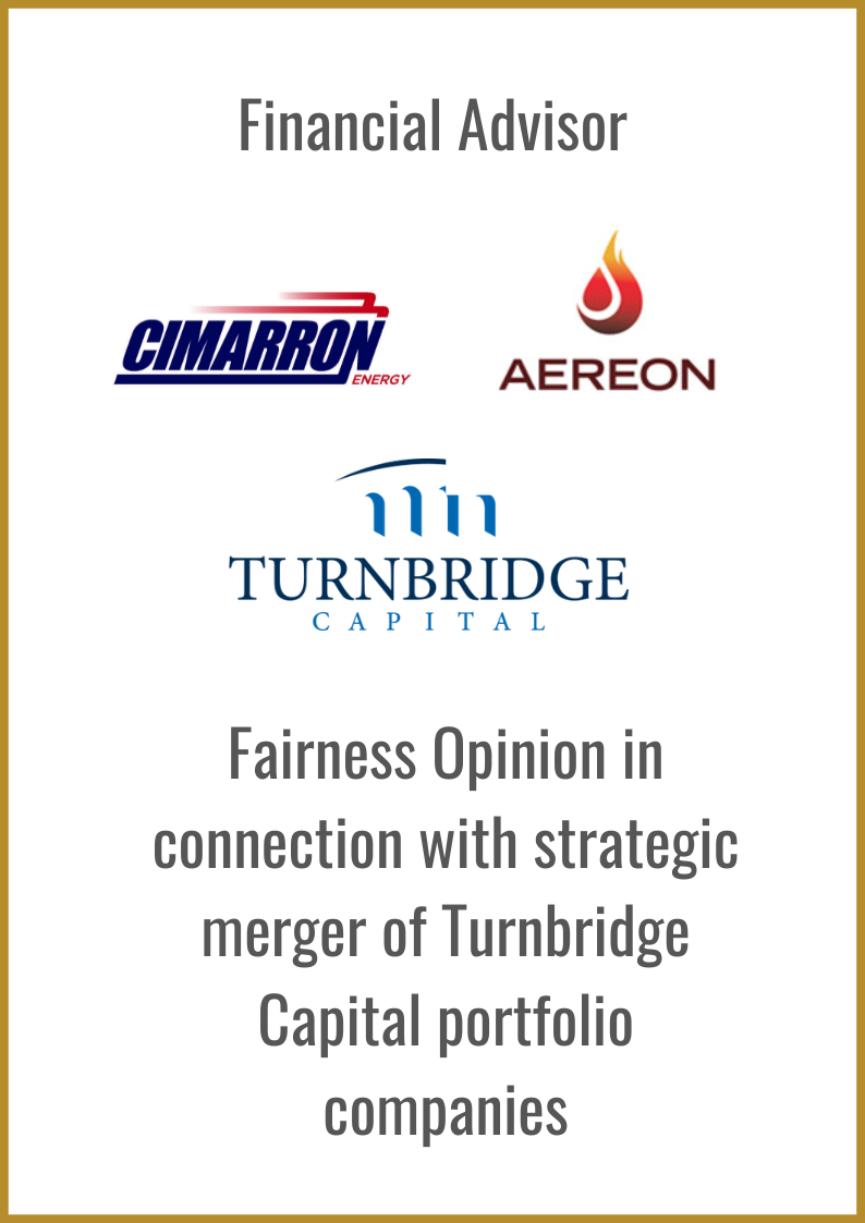 Upstream/Oilfield Services: Investment Banking: Turnbridge Capital: Fairness Opinion For Private Equity Portfolio Company Merger